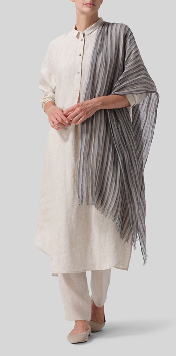 Oat Linen A-shape Long Tunic Shirt Set