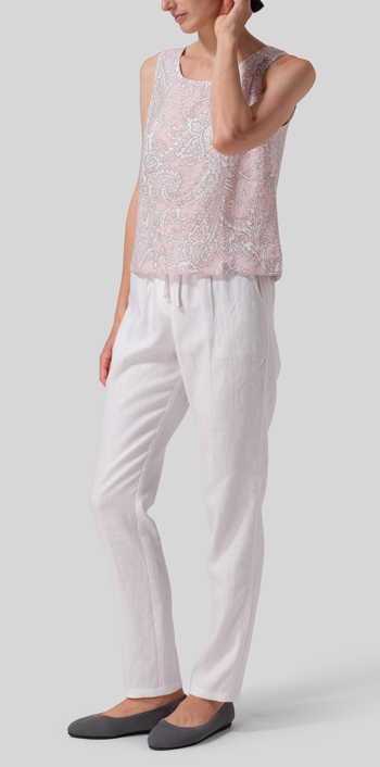Pink Paisley Waves Linen Nice Fit Sleeveless Tank Top