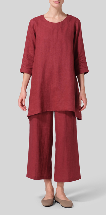 Burgundy Linen Classic A-Line Tunic