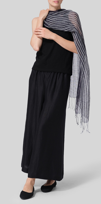 Black Linen Wide Leg Fit Pants Set