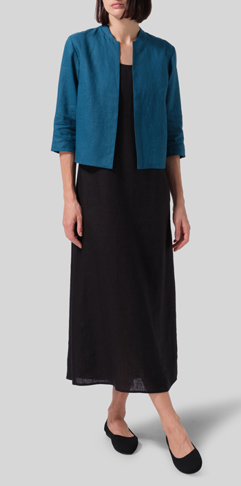 Peacock Blue Linen Crop Blazer