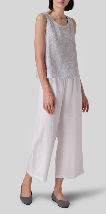Blue Paisley Waves Linen Nice Fit Sleeveless Tank Top