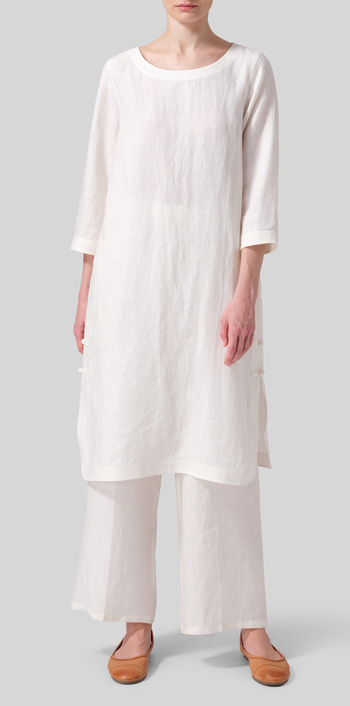 Soft White Linen Handmade Knot Long Tunic
