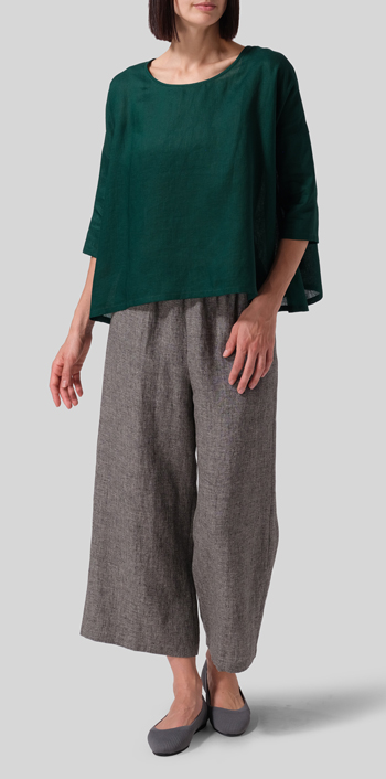 Dark Jade Linen Contrast Dropped Shoulder Top