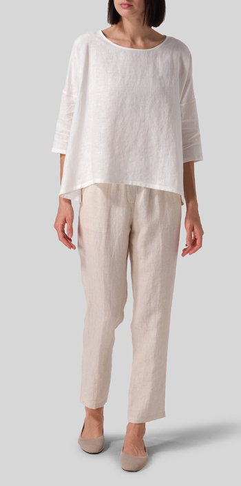 Soft White Linen Dropped Shoulder Long Top