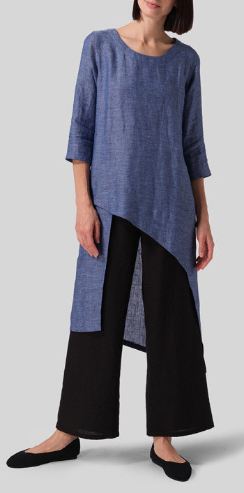 Azure Blue Linen Asymmetrical Tunic