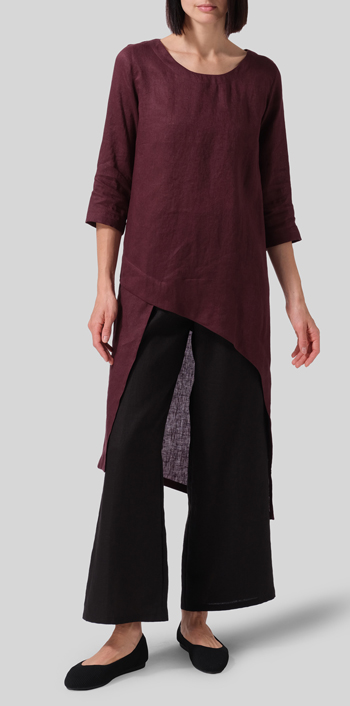 Burgundy Linen Asymmetrical Tunic