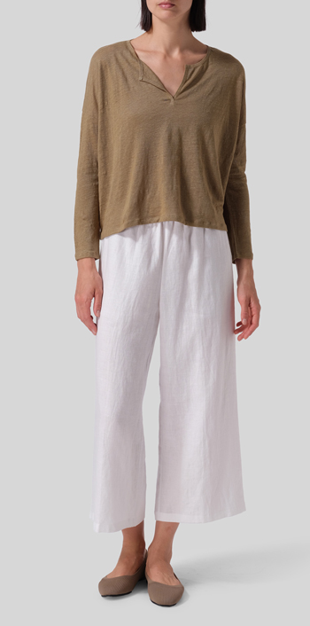 Olive Green Linen Jersey Boxy Top