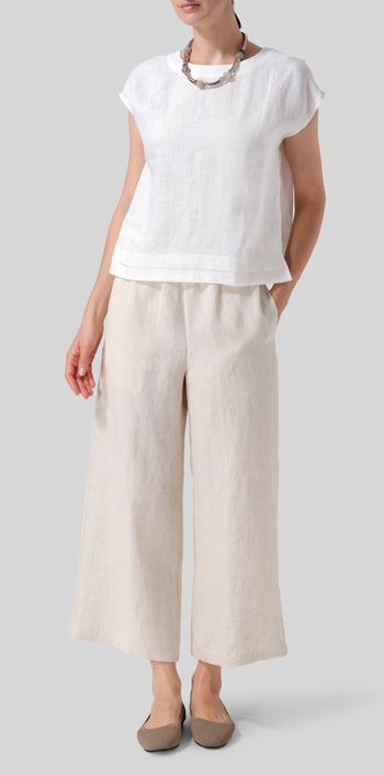 White Linen Boxy Cap Sleeves Cropped Top
