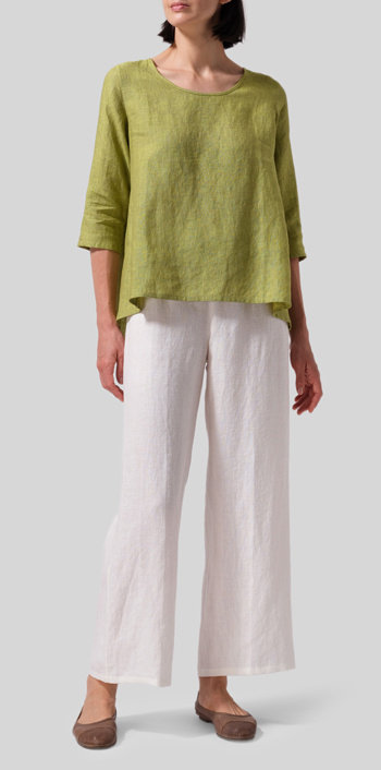 Lime Olive Green Linen A-line High-Low Top