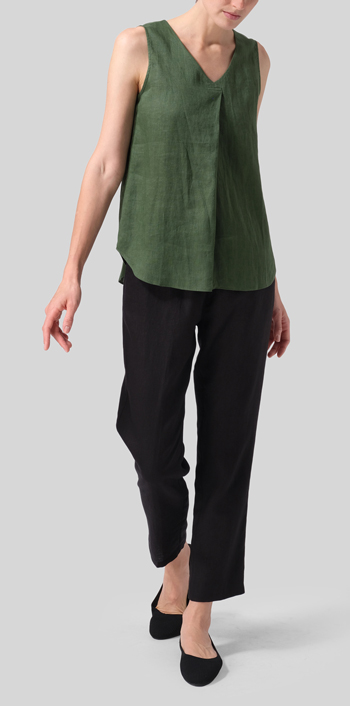 Grass Green Linen Pleated Cross Front Top