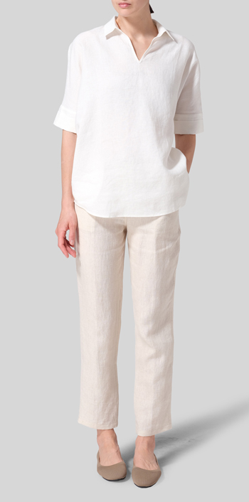 Soft White Linen Half Raglan Sleeve Blouse