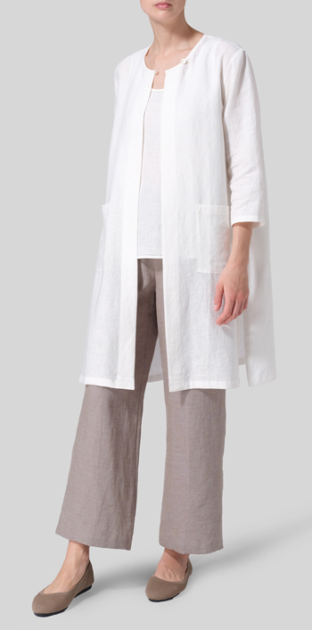 Off White Linen Single-Button Long Blouse
