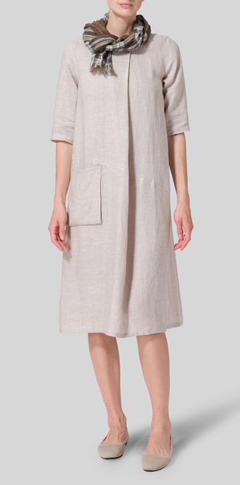 Oat Linen Long Center Pleated Dress
