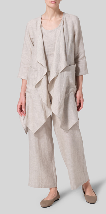 Oat Linen Waterfall Open Jacket Set