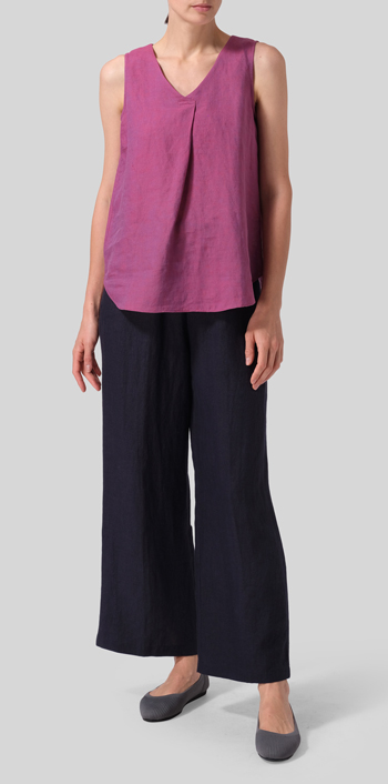 Two Tone Purple Linen Pleated Cross Front Top