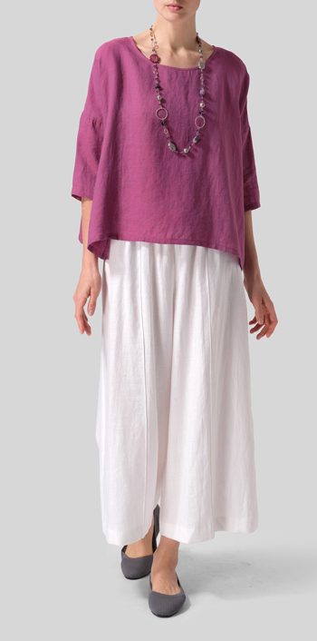 Two Tone Purple Linen Dropped Shoulder Long Top Set