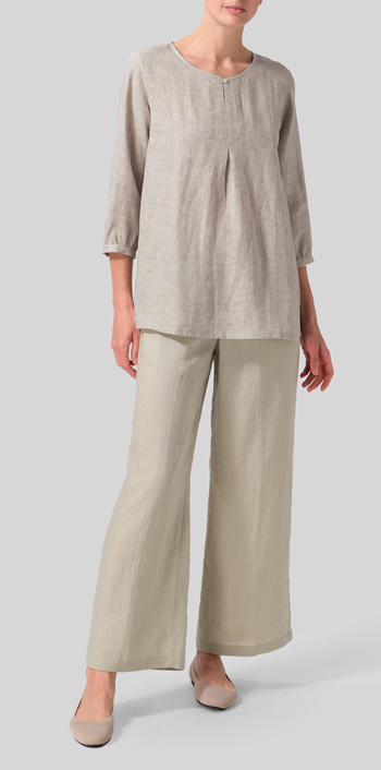 Linen Half Sleeve Inverted Front Pleat Blouse