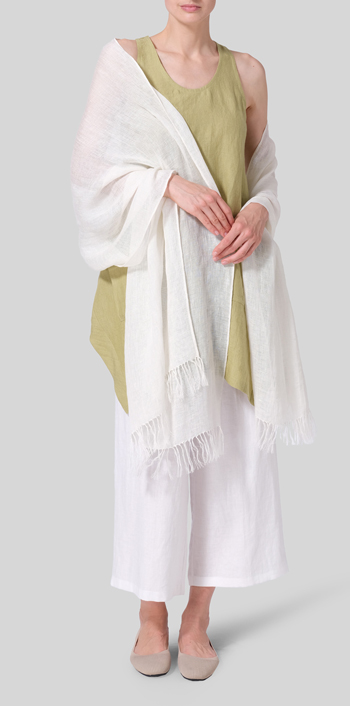 Olive Yellow Linen Scoop Neck Halter Backs Tunic With Scarf