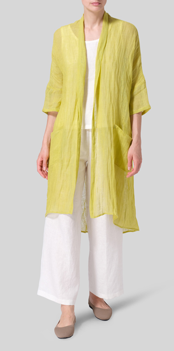 Yellow Linen Kimono Cardigan Set