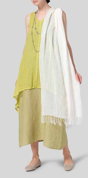 Linen Sleeveless V-Neck A-shape Top With Scarf