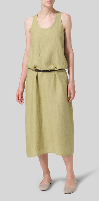 Olive Yellow Linen A-line Maxi Dress