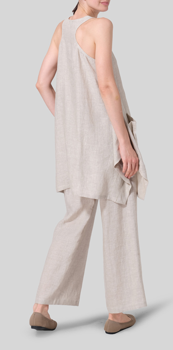 Oat Linen Scoop Neck Halter Backs Tunic Set