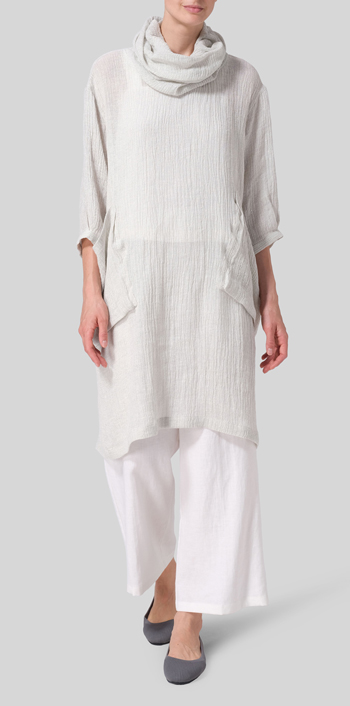 Gauze Linen Cowl Neck Oversized Tunic Set