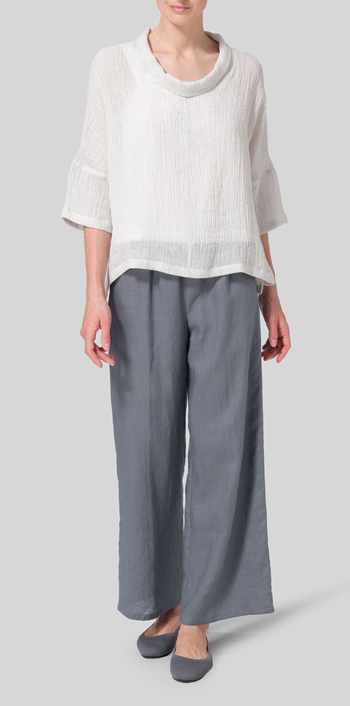 Linen Gauze Band Collar Boxy Top