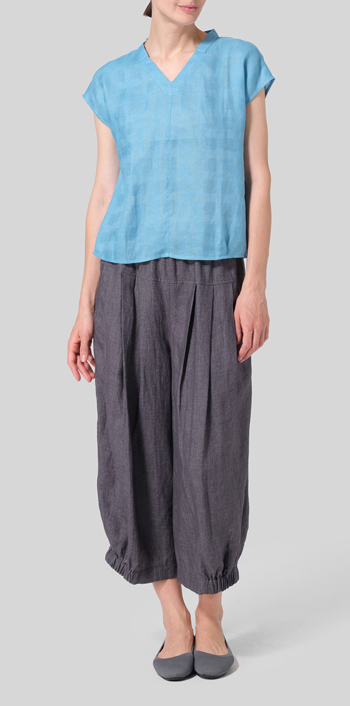 Jacquard Blue Linen Perfect Cap Sleeve Top