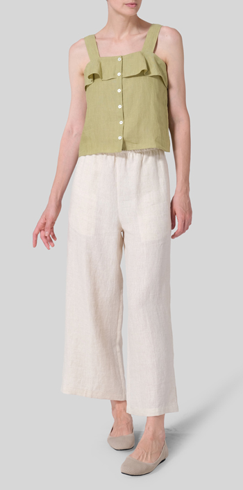 Olive Yellow Linen Ruffle Square Neck Cami Top