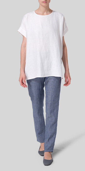 Twill White Linen Dolman Sleeves Relaxed Fit Top
