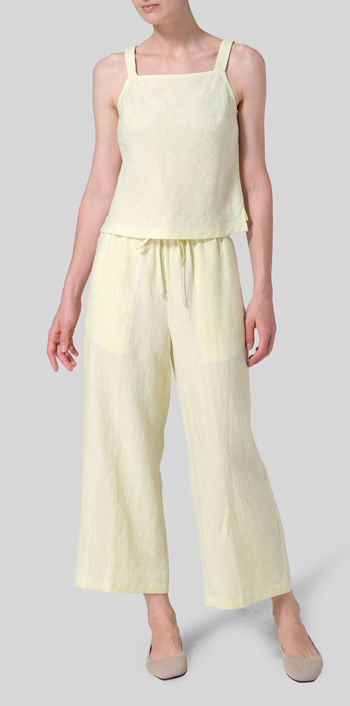 Mist Yellow Linen Bias Cut Sleeveless Short Tank Top