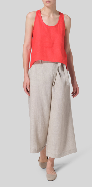 Red Linen Scoop Neck Halter Backs Vest
