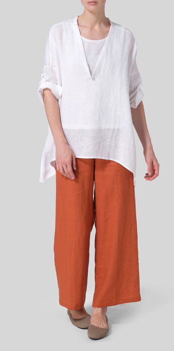 White Linen Loose Delicate Deep V-neck Overtop