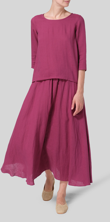 Red Violet Linen A-line High-Low Top Set