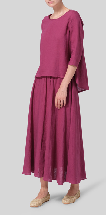 Red Violet Linen A-line High-Low Top Set