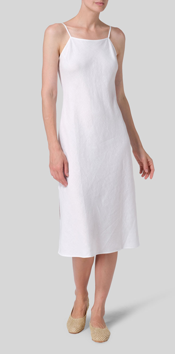 White Linen Sleeveless Bias Cut Dress