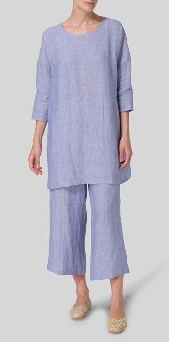 Pale Blue Linen Oversized Top Set