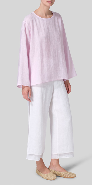 Soft Pink Linen Long Sleeve Loose Fit Blouse