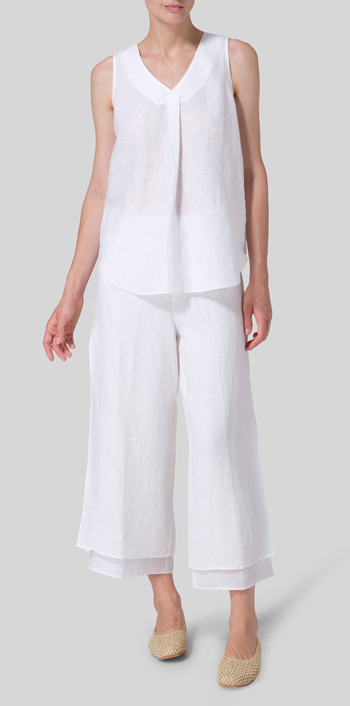 White Linen Pleated Cross Front Top