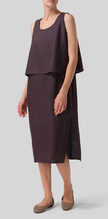 Graphite Linen Shift Dress Vest Suit