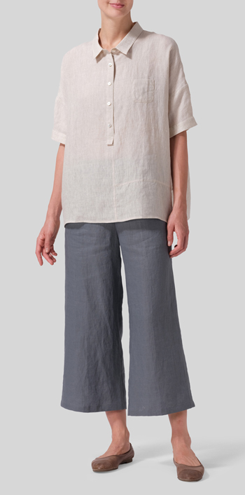 Oat Linen Short Sleeve Boxy Shirt