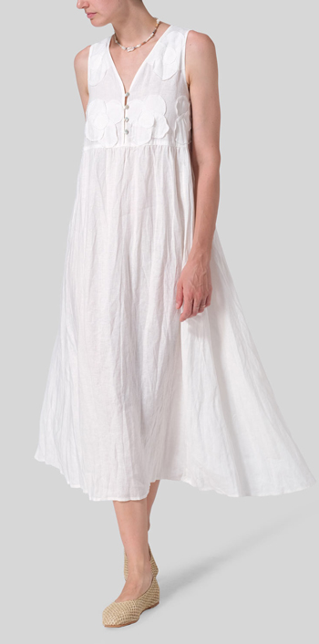 White Linen Sleeveless A-line Long Dress