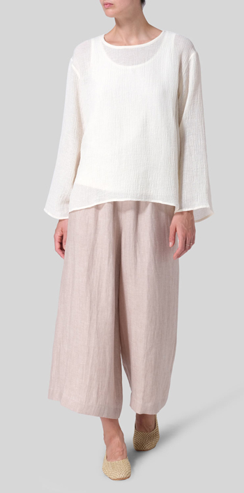 Linen Gauze Long Sleeve Loose Fit Blouse