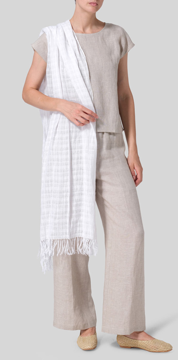 Oat Linen Cap-sleeve Pullover Top Set