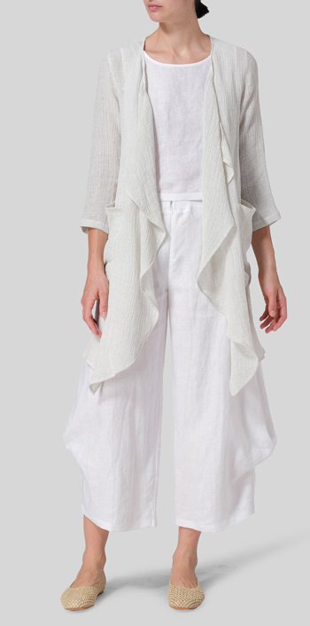 Linen Gauze Waterfall-Front Jacket Set
