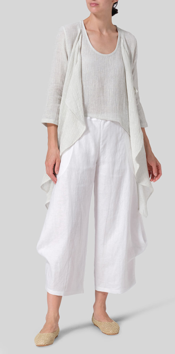 Graze Gray White Linen Gauze Waterfall-Front Jacket