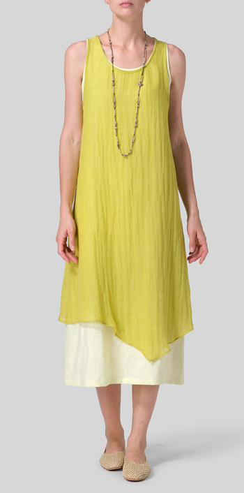 Yellow Linen Double Layered Long Dress