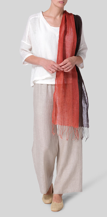 Soft White Woven Linen Deep V-neck Top Set